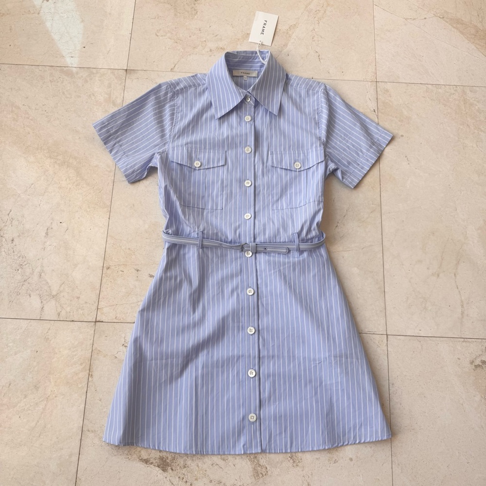 Frame The Striped Safari Blue and White Shirt Dress size S - Picture 4 of 12